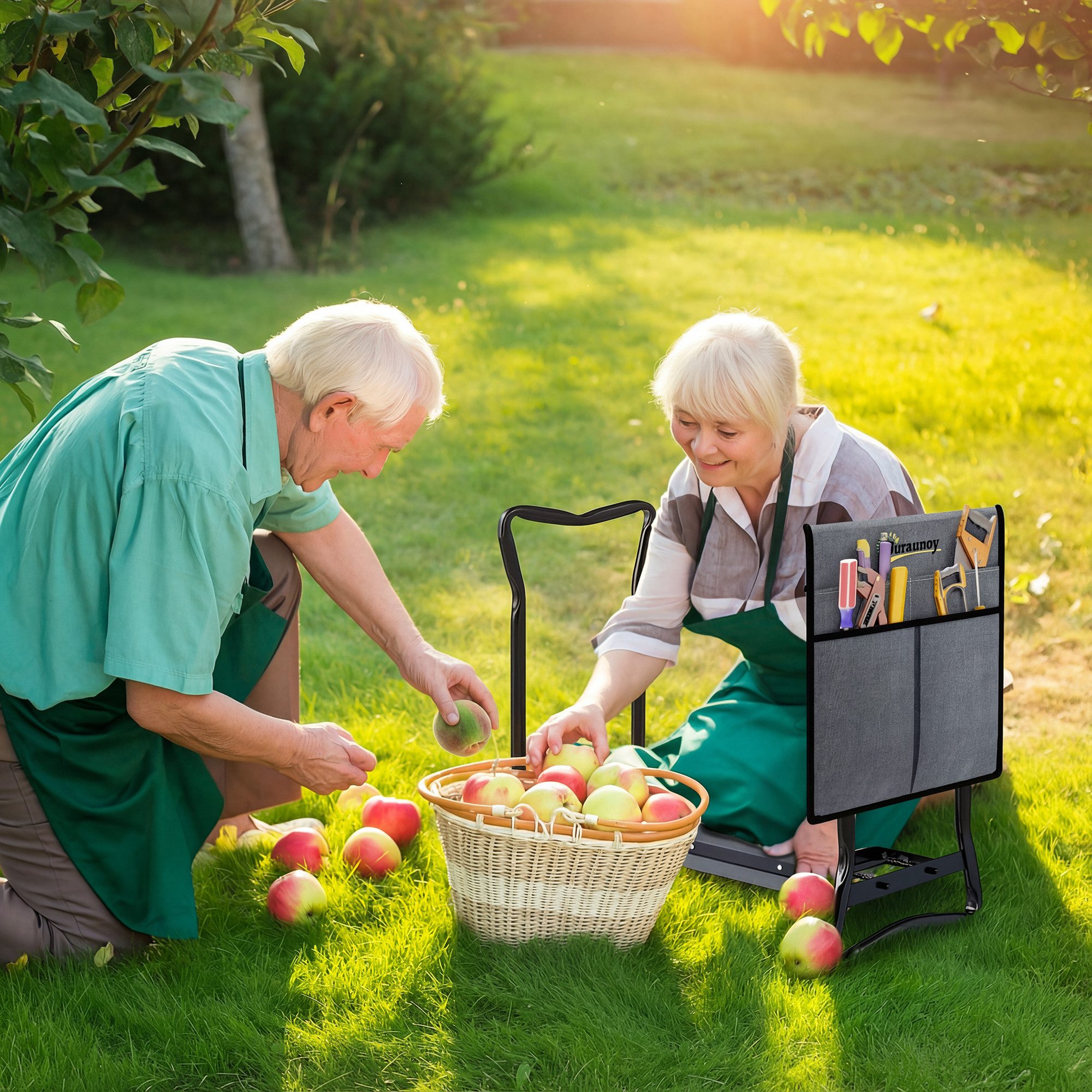 Outsunny Arbeitshocker mit Kniekissen, Werkzeugtaschen, Polsterung (Gartenhocker, 1 St., Kniebank), zum Knien & Sitzen 58 x 28 x 49cm Grau