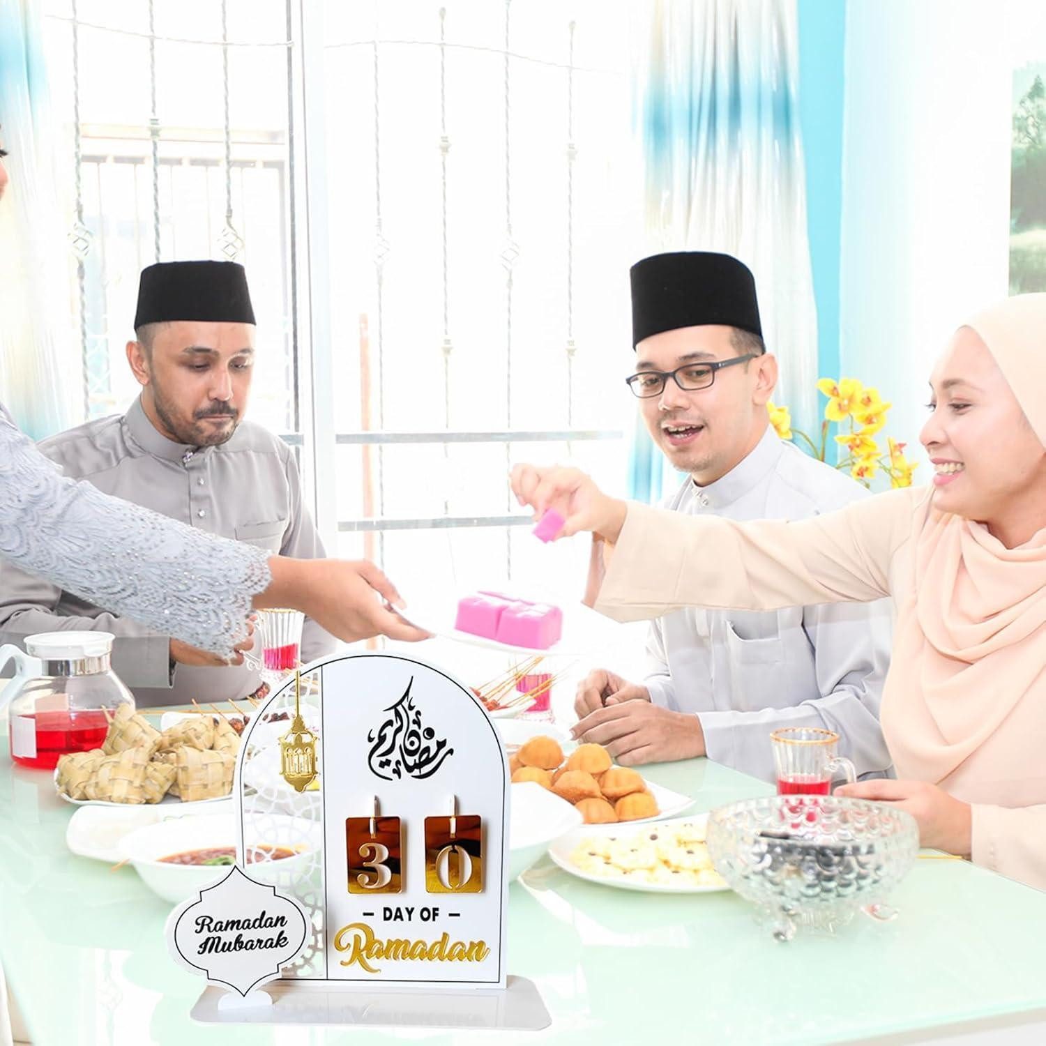 LuxusKollektion Adventskalender Adventskalender Ramadan Countdown Acryl Ornament Eid weiß+gold