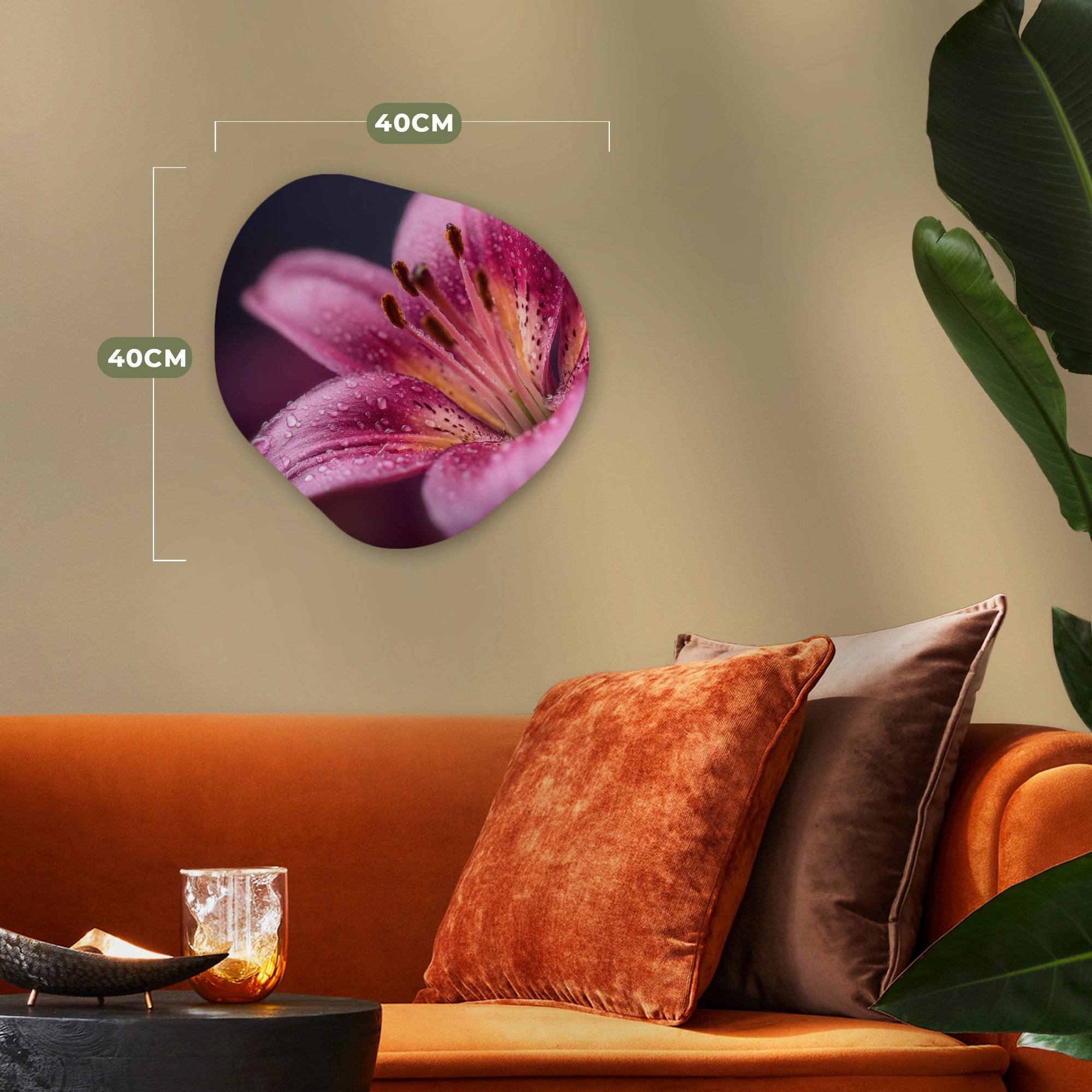 MuchoWow Gemälde Rosa - Lilie - Tautropfen, Fotodruck (1 St), Wandbild Abstrakt, Wohnzimmer Schlafzimmer Wanddekoration, 40x40 cm