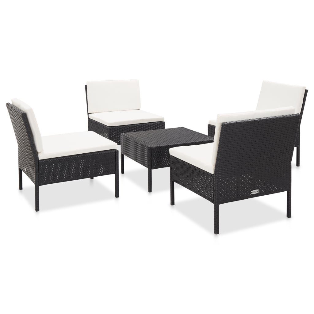 Schwarz (5-tlg) und Weiß Gartenlounge-Set Garten-Sofagarnitur mit Auflagen Poly Rattan vidaXL 5-tlg. Schwarz,