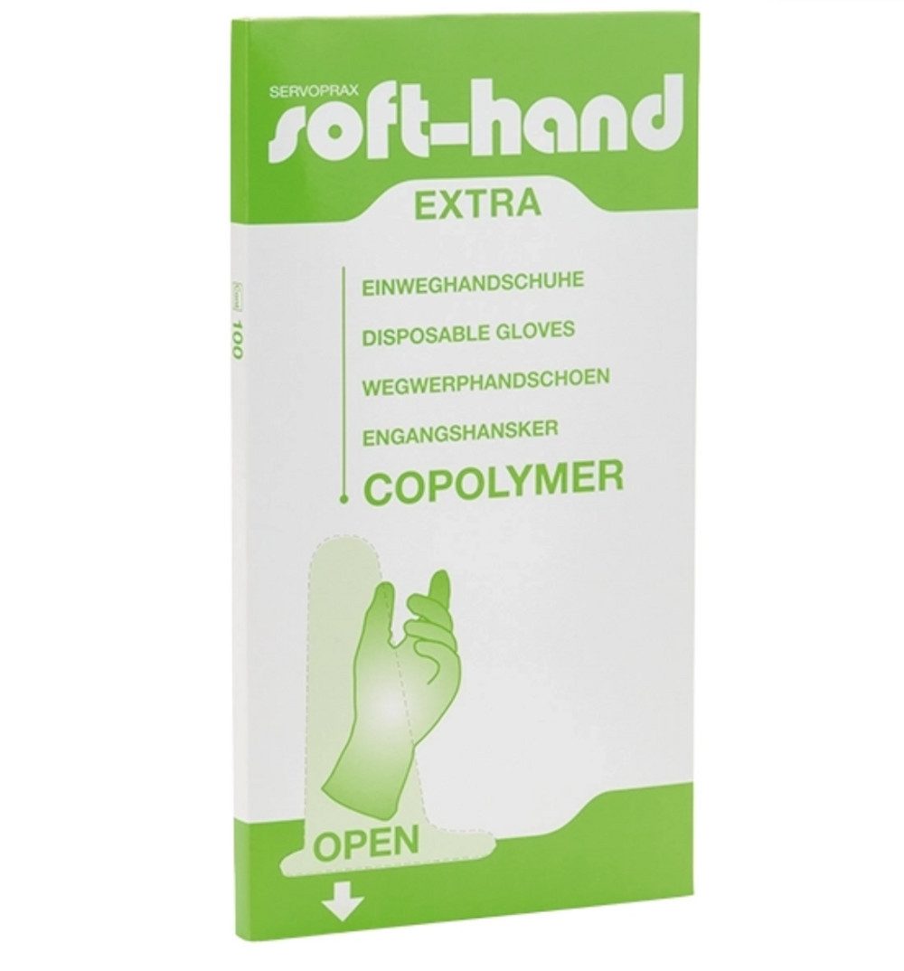 DocMed Einweghandschuhe Soft-Hand Copolymer - Extra (Einweg-Schutzhandschuhe, 100-St., Robuste Перчатки für den Alltag) Leicht grüne Färbung, Verlängerte Stulpe