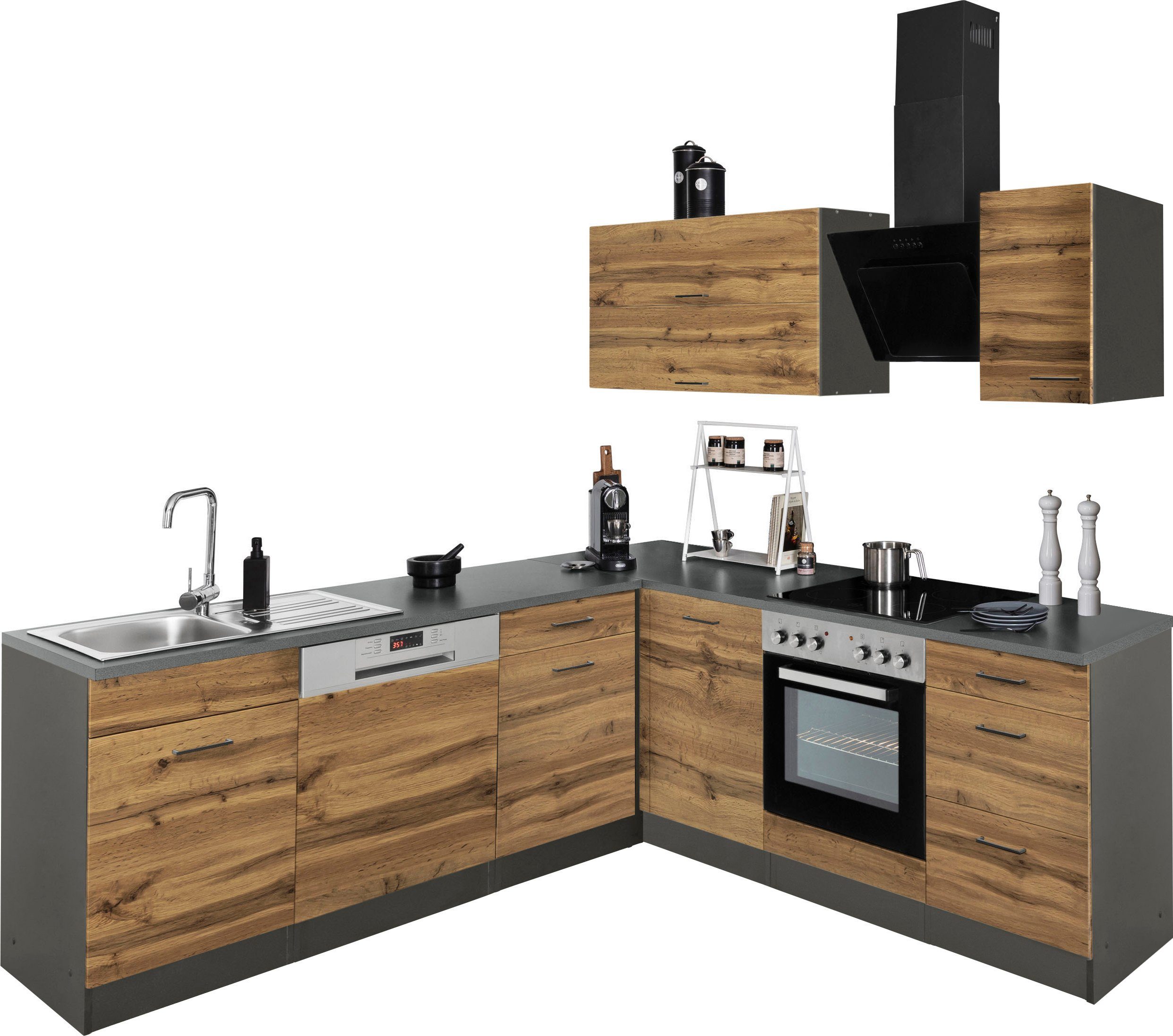 KOCHSTATION Winkelküche KS-Trier, ohne E-Geräte, Stellbreite 220/220 cm