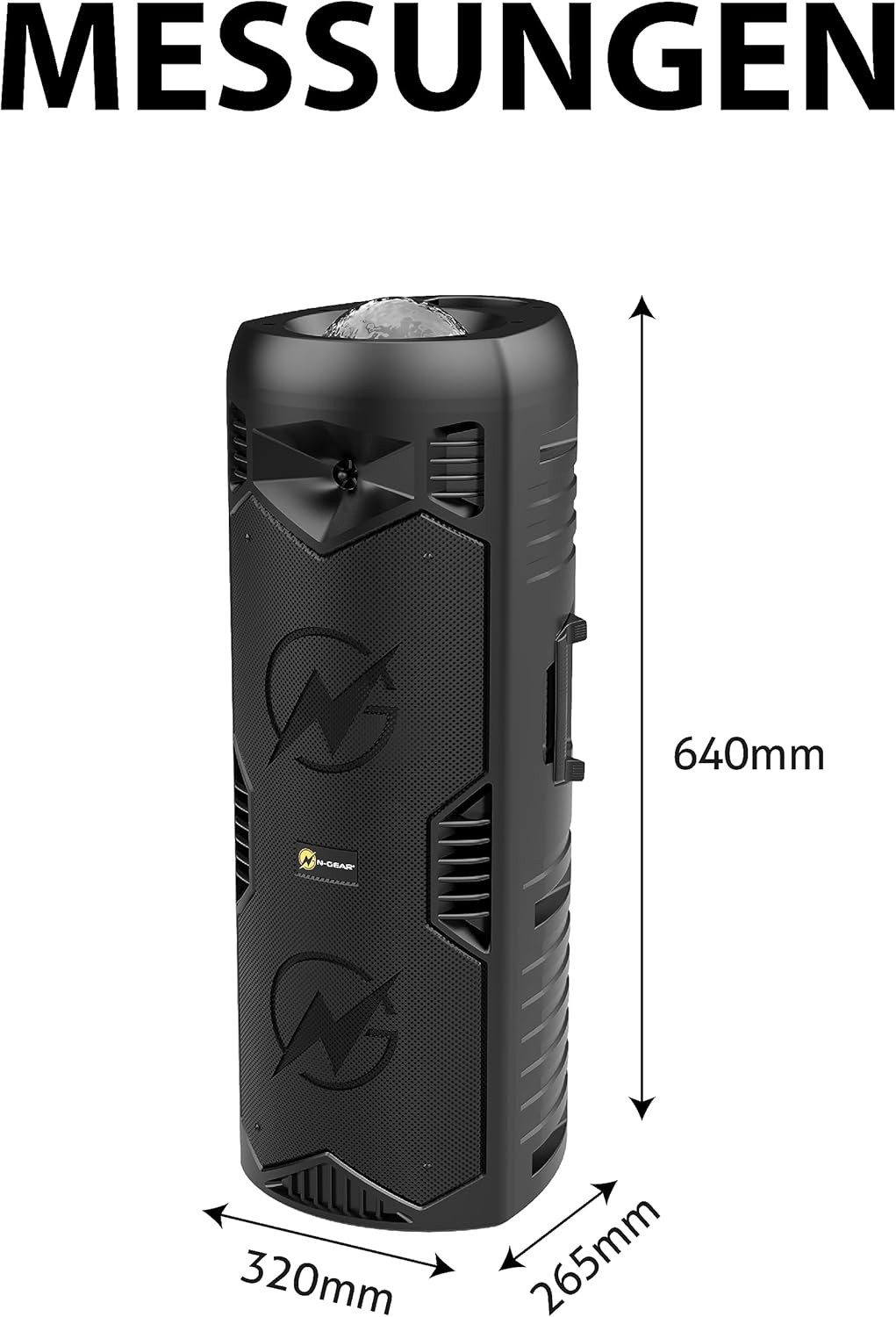 N-GEAR Let's Go Party 5150 Musikbox mit Mikrofon Bluetooth-Lautsprecher (200 W, Powerbank-Funktion, RGB-LED Lichtshow/Projektionslicht) – Bild 4 von 5