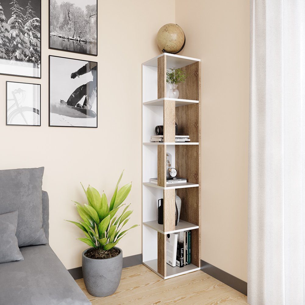 Vicco Eckregal Lio, Weiß/Sonoma, 33.3 x 162.2 cm