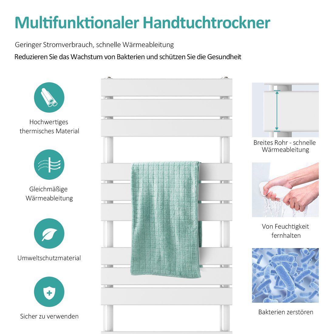 EMKE Badheizkörper EMKE Badheizkörper Mittelanschluss Bad 100x40cm Handtuchtrockner, Weiß Heizkörper Heizung Flach Handtuchheizkörper