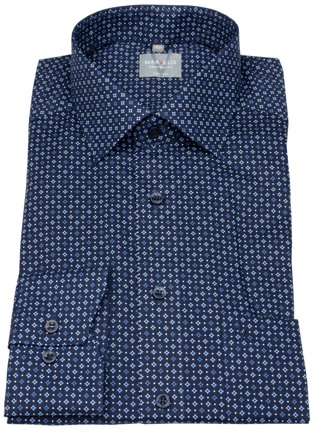 MARVELIS Langarmhemd Comfort Fit bügelfrei Kentkragen Kontrastknöpfe günstig online kaufen