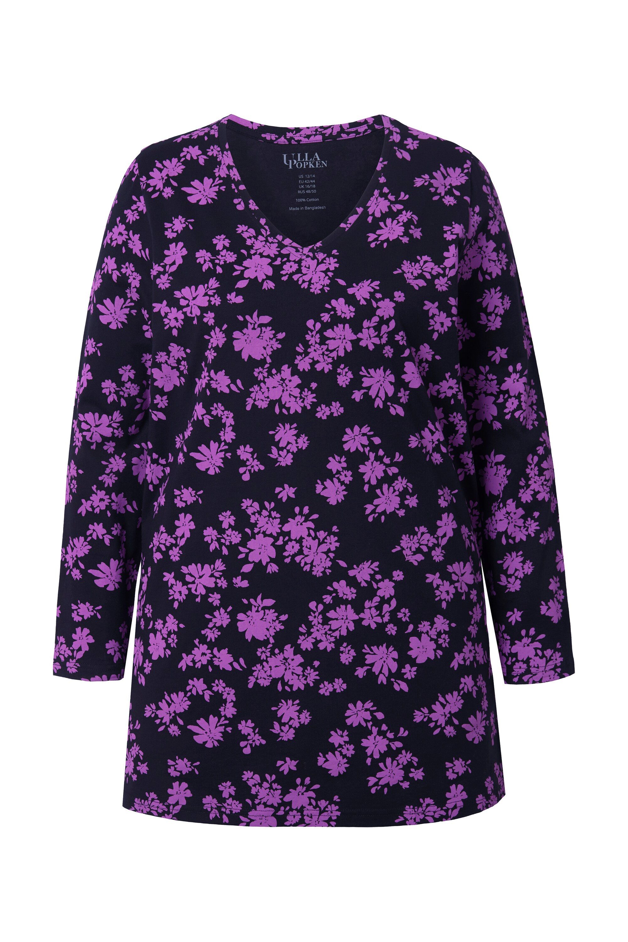 Ulla Popken Longshirt Longshirt Blüten A-Linie V-Ausschnitt Langarm günstig online kaufen