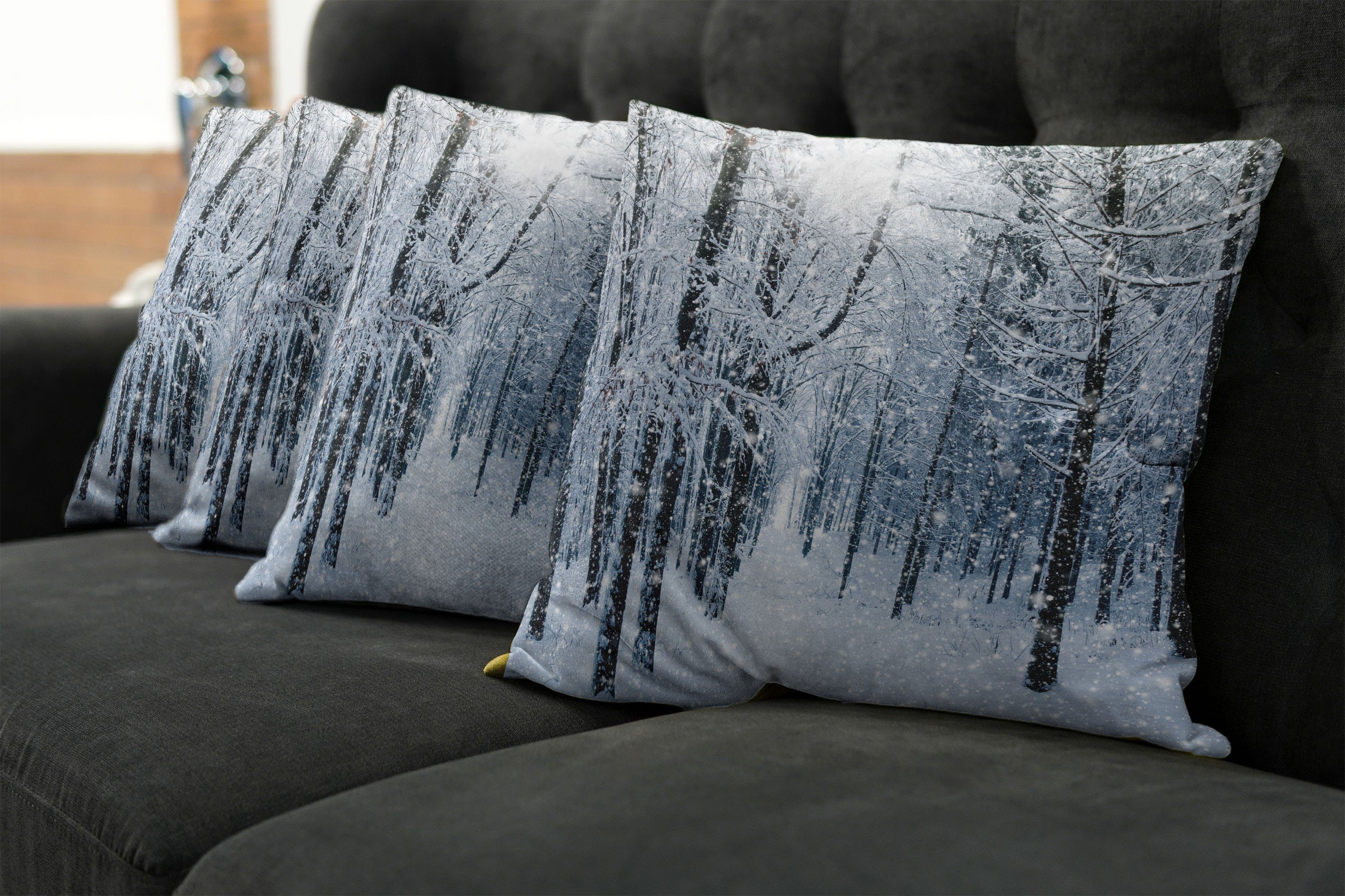 (4 Abakuhaus Kissenbezüge Stück), bedeckter Digitaldruck, Doppelseitiger Modern Winter Schnee Wald Accent