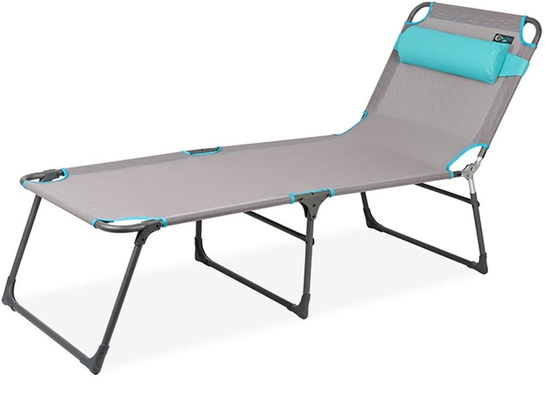 Portal Outdoor Campingliege Ava blue Klappliege Sonnenliege Dreibeinliege Strandliege Gartenliege (Liege inkl. Kopfkissen) klappbar wetterfest pflegeleicht 120kg Tragkraft