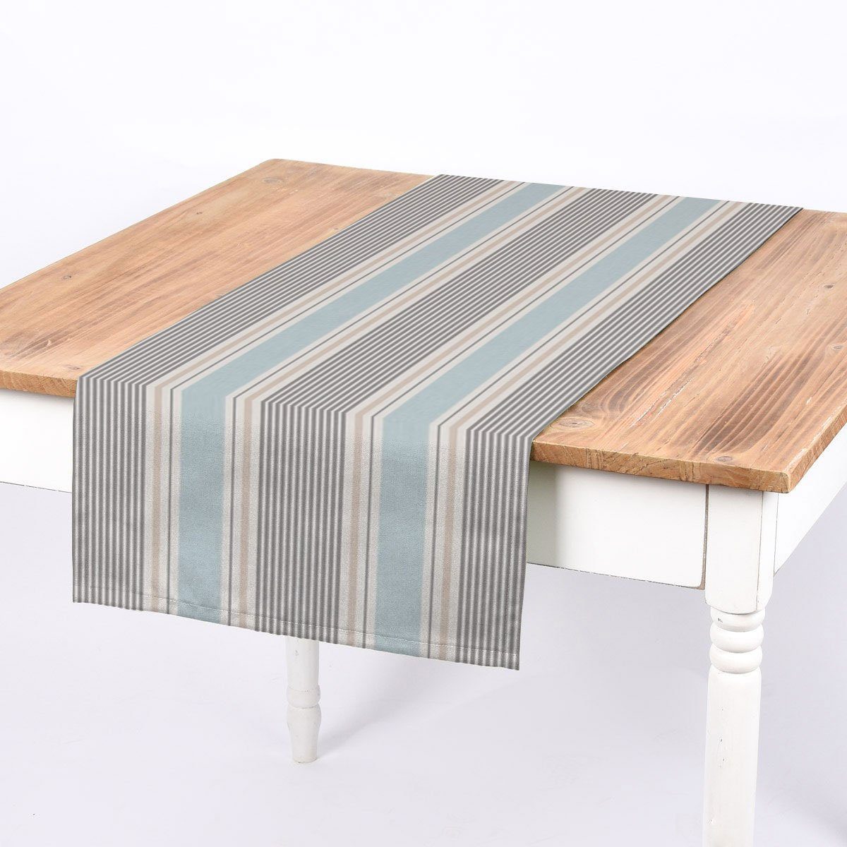 SCHÖNER LEBEN. Tischläufer SCHÖNER LEBEN. Tischläufer STUDIO G Streifen Mineral blau grau, handmade