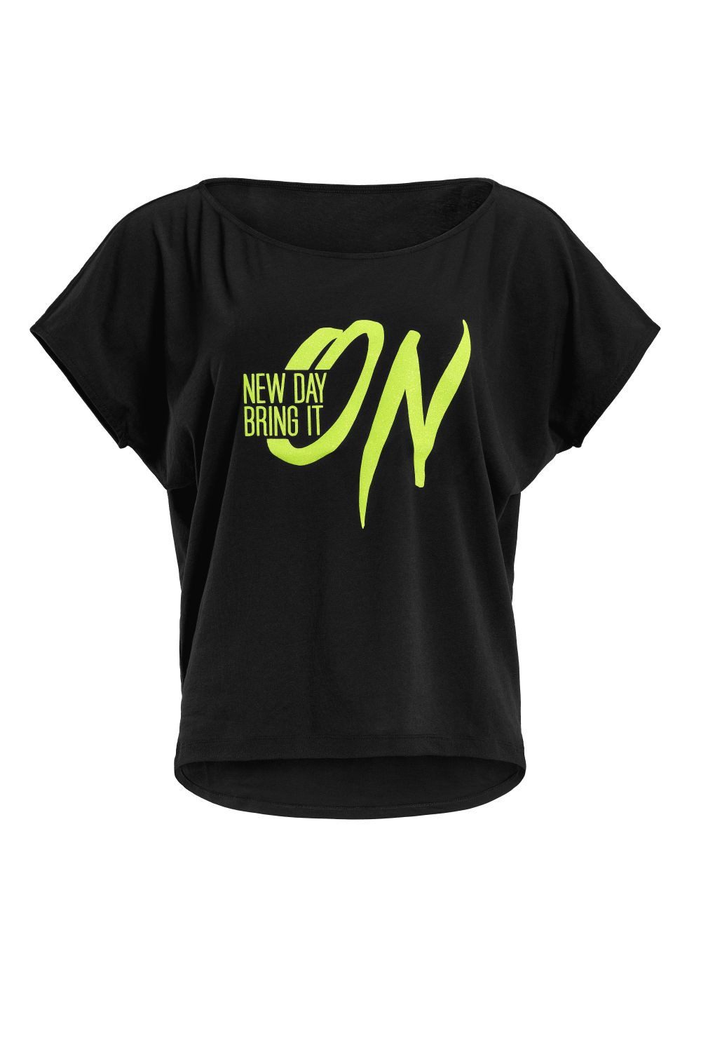 Winshape Oversize-Shirt MCT002 ultra leicht mit Neon gelbem Glitzer-Aufdruck