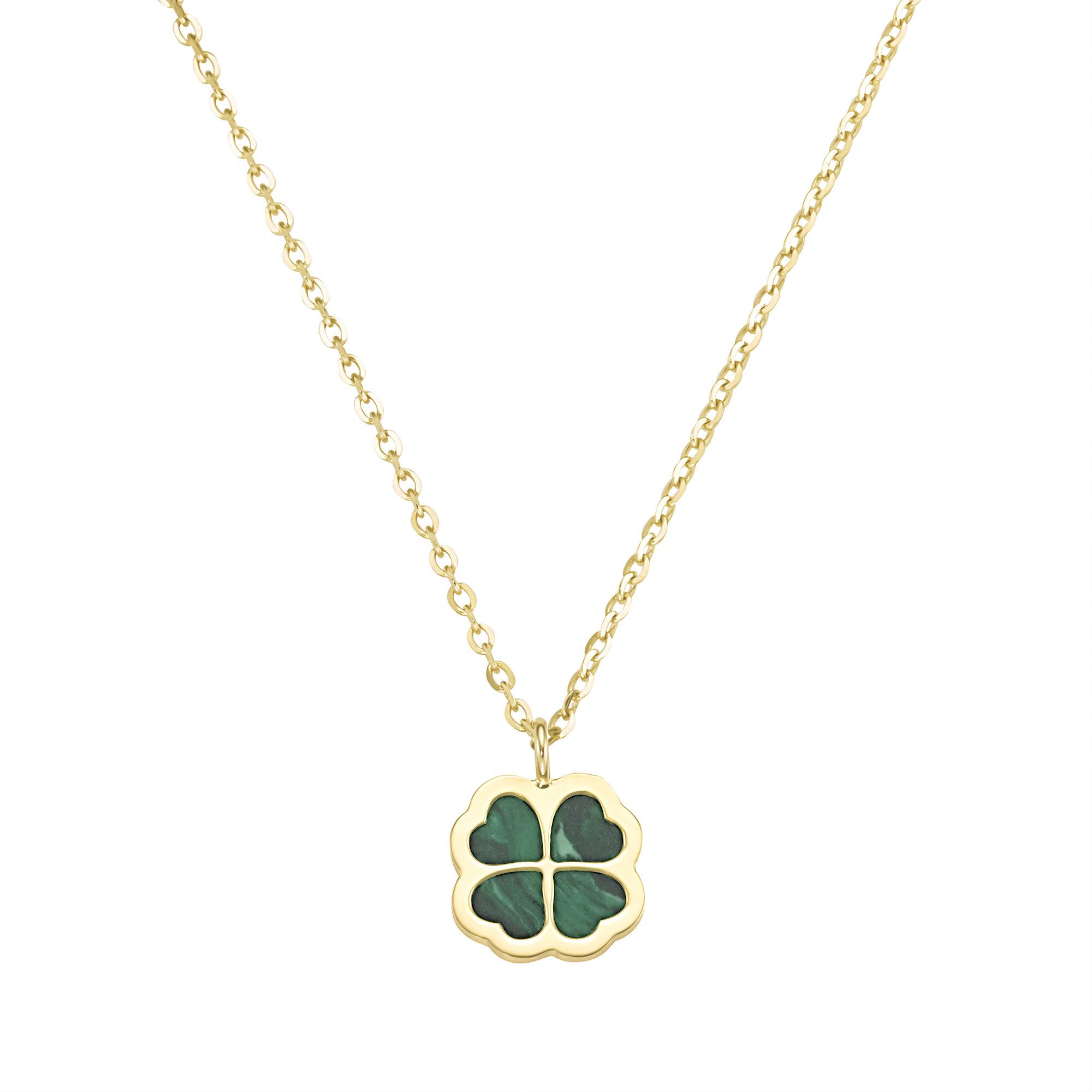 Luigi Merano Goldkette Kleeblatt-Anhänger mit Malachit, Gold 375