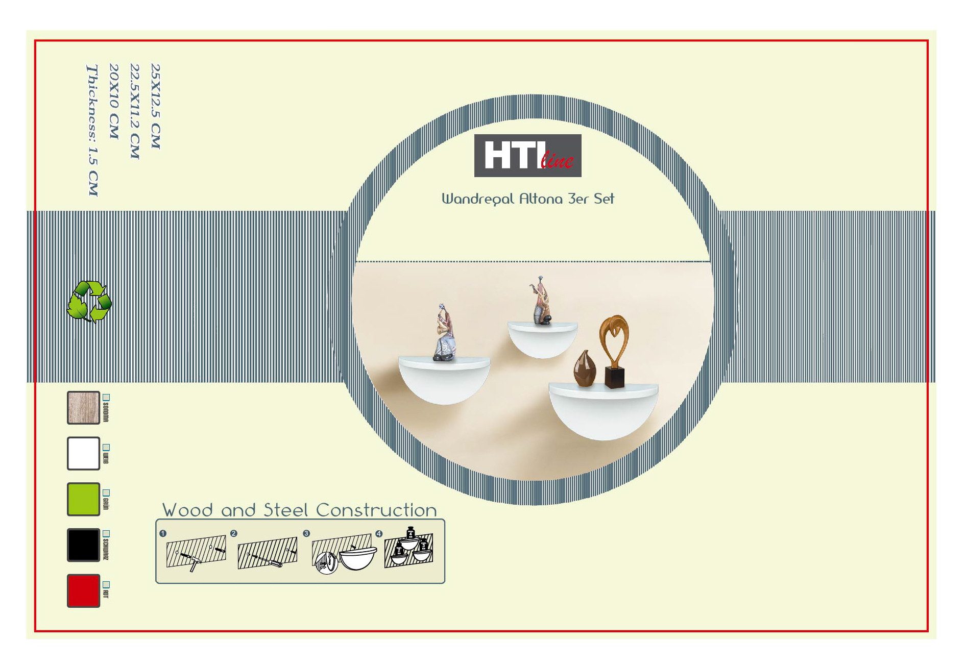 HTI-Line Wandregal Wandregal Altona 943 3er-Set, Set 3-tlg., Wandkonsole halbrund