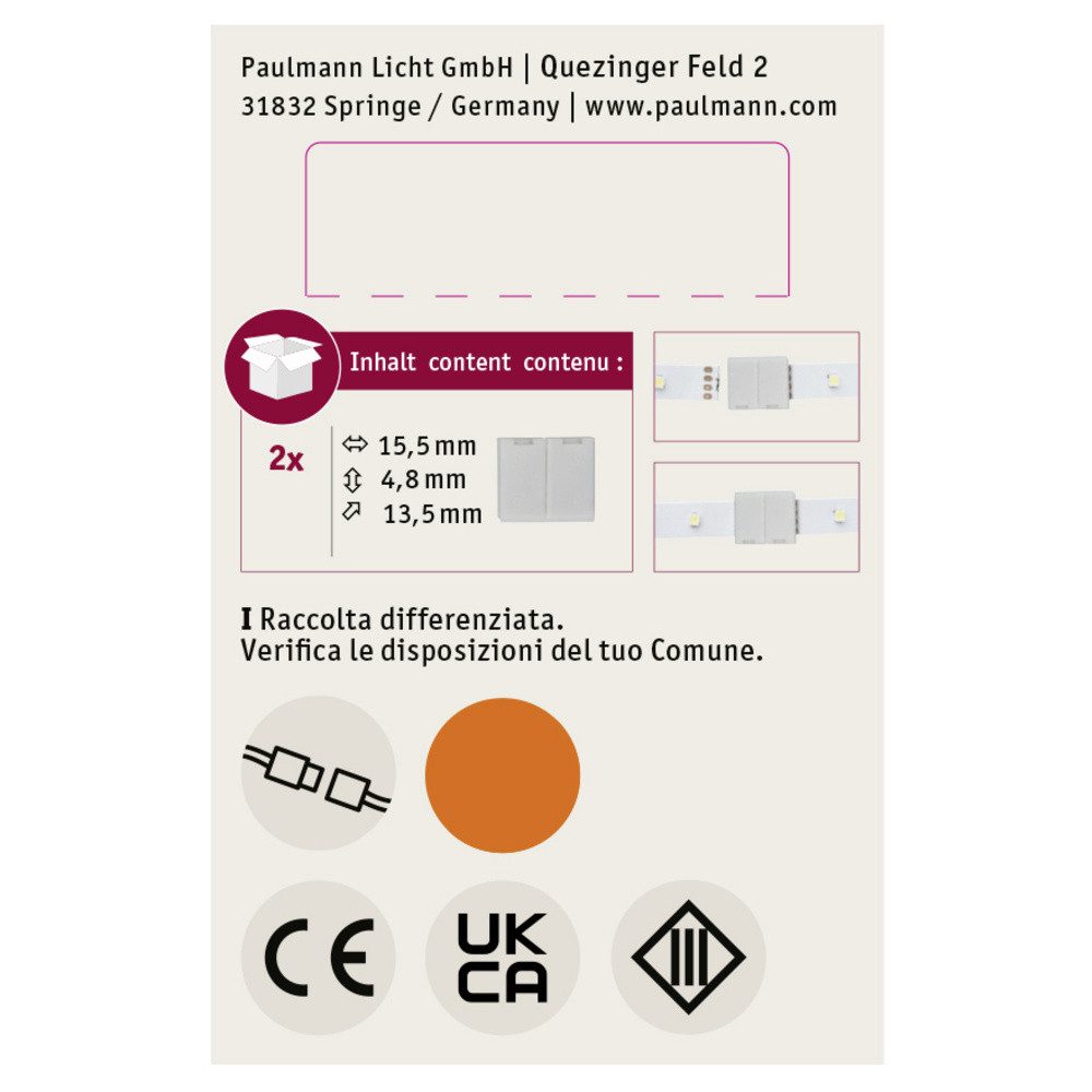 Paulmann LED Lichtleiste Paulmann 70489 YourLED ECO Verbinder (L x B) 1.4 cm x 1.35 cm