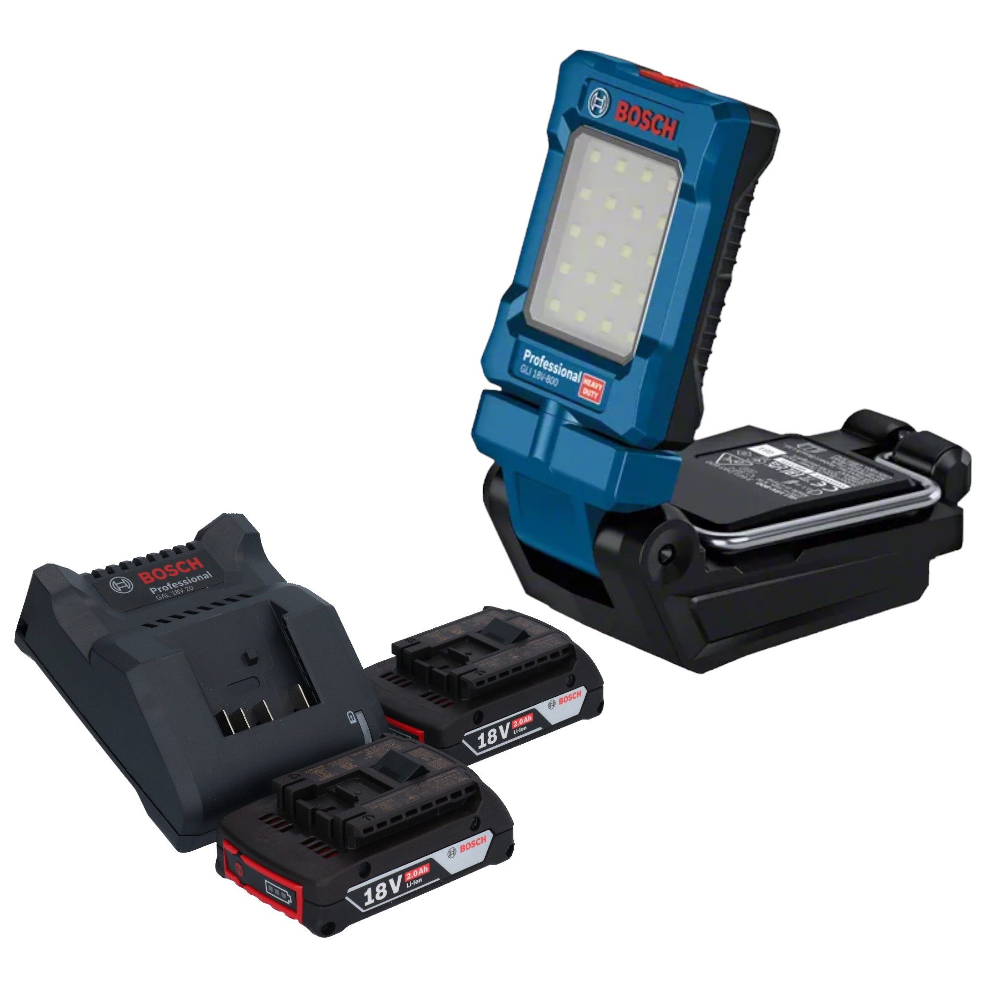 Bosch Professional Baustrahler GLI 18V-800 Professional 18 V 800 lm + 2x Akku 2,0 Ah + Ladegerät