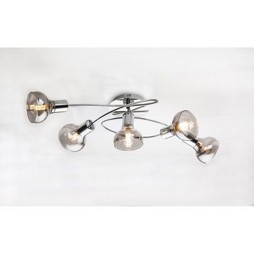 etc-shop Deckenstrahler, Leuchtmittel nicht inklusive, Deckenleuchte Wohnzimmerlampe 5 Flammig Metall Glas Chrom Küchenlampe