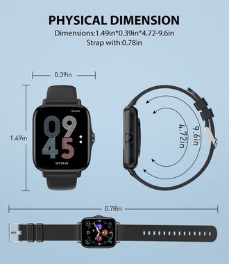 ombar Smartwatch für Damen Herren, 1,7 Zoll Touchscreen mit Bluetooth Anrufe Smartwatch (mit Herzfrequenzmonitor Schlafmonitor Schrittzähler, Sportuhr für iOS Android cm/1,7 Zoll), IP67 Wasserdicht Fitnessuhr