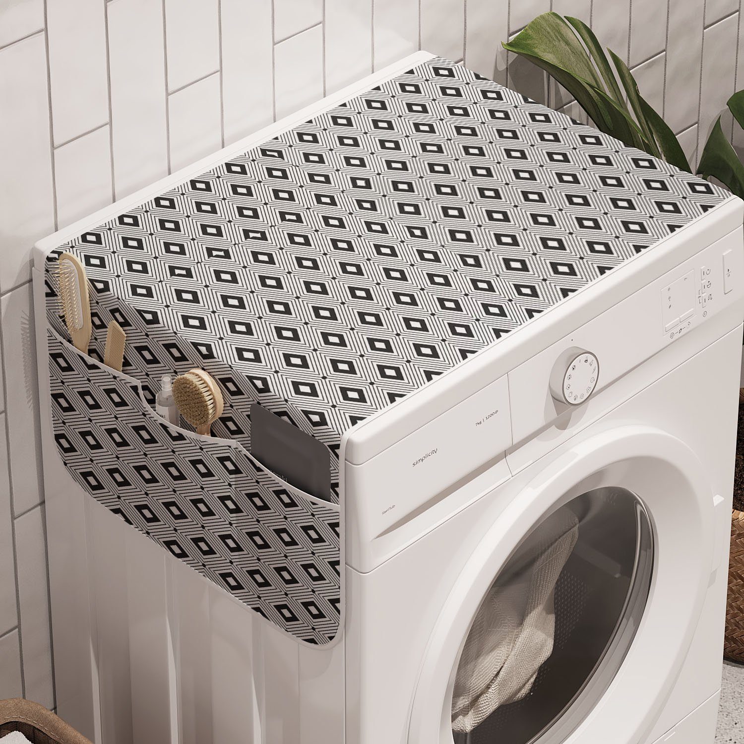 Abakuhaus Badorganizer Anti-Rutsch-Stoffabdeckung für Waschmaschine und Trockner, geometrische Rhombus Punkt-Verbindung