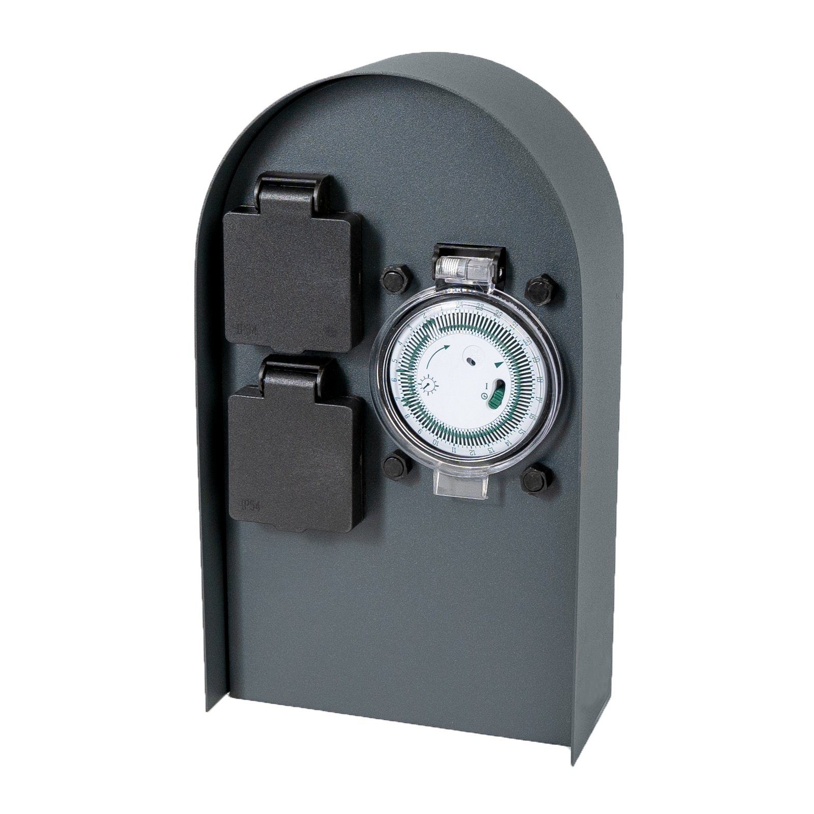 Grafner Gartensteckdose Edelstahl Steckdosensäule mit Timer 2 Außensteckdosen Anthrazit, Anthrazit, Edelstahl