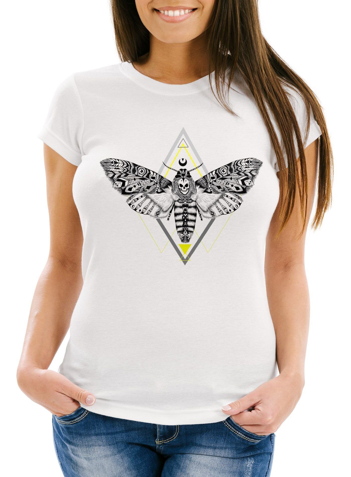 Neverless Print-Shirt Damen T-Shirt Falter geometrische Formen  Atzekenmuster Ethno Neverless® mit Print