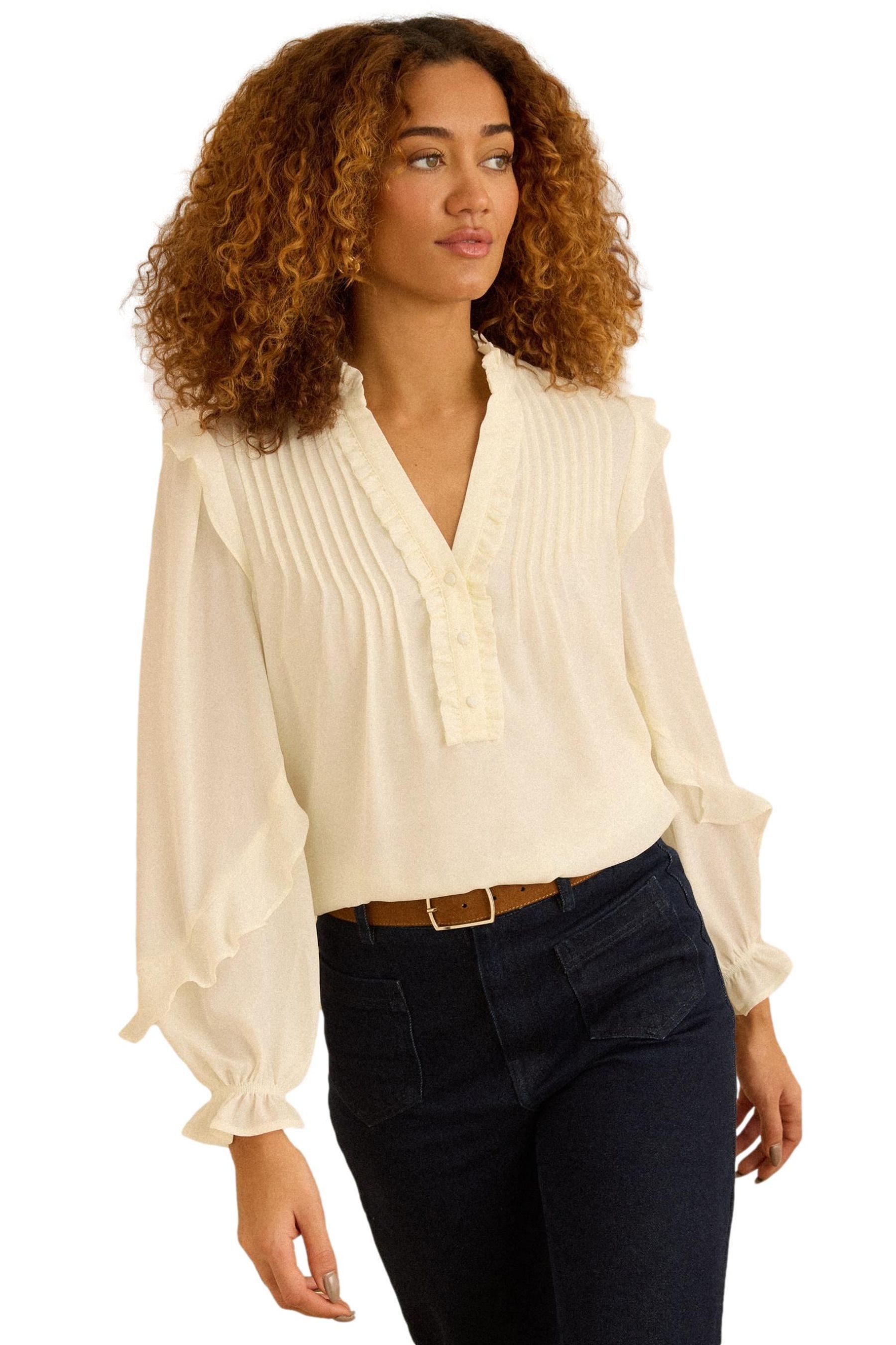 Langarmbluse Love & Roses Langarm-Bluse mit Kerbausschnitt