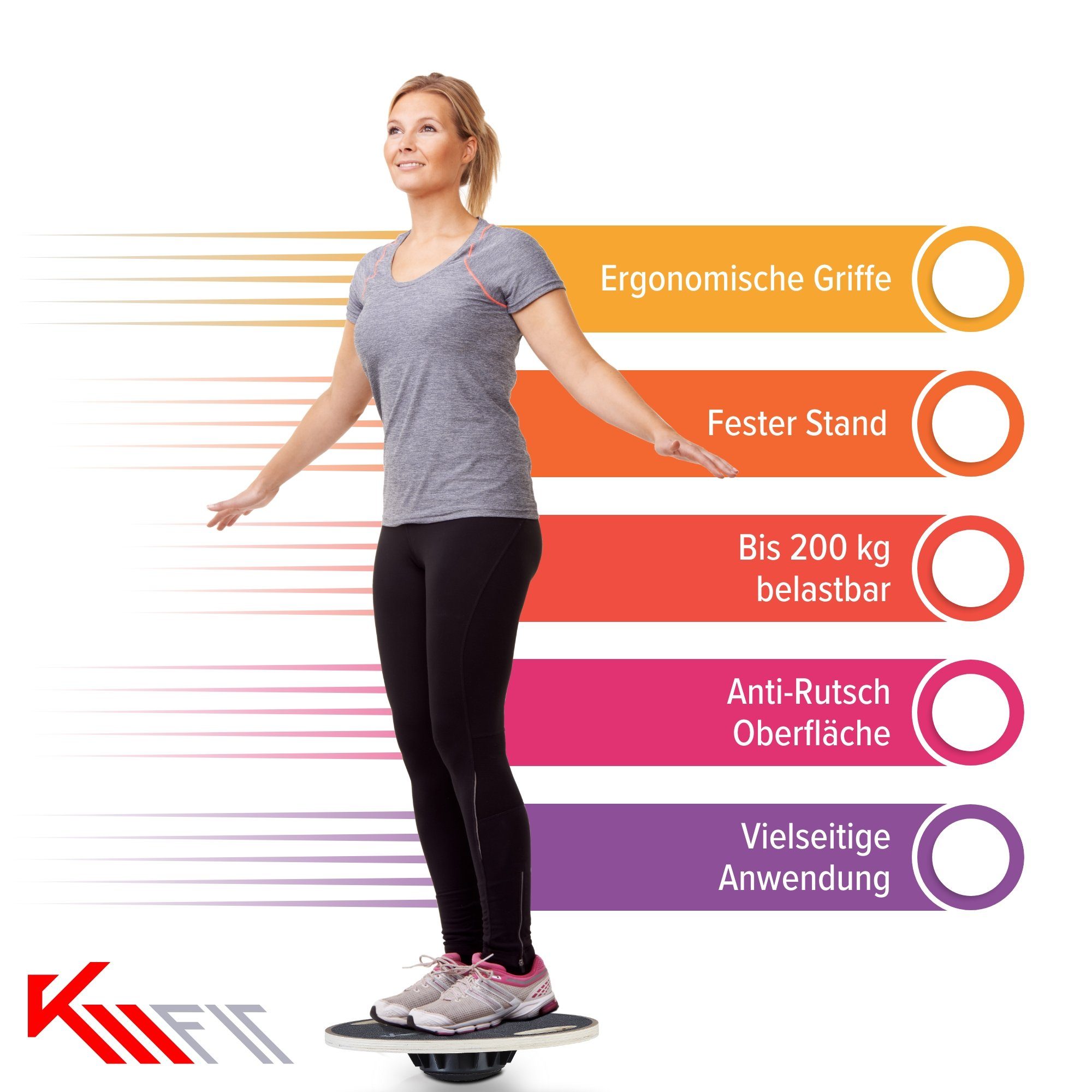 KM - Fit Balanceboard Balancierbrett Wackelbrett Schaukelbrett Kreisel ø 39,5cm, rutschfeste Oberfläche