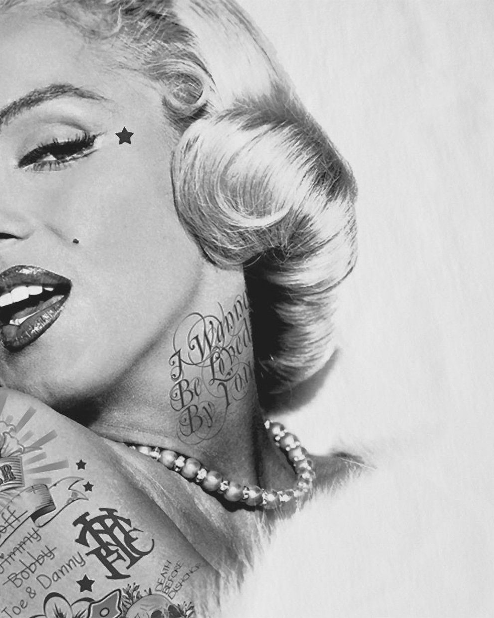 style3 Print-Shirt Herren T-Shirt marylin inked Marilyn monroe punk tätowiert star weiß Tattoo gun rock