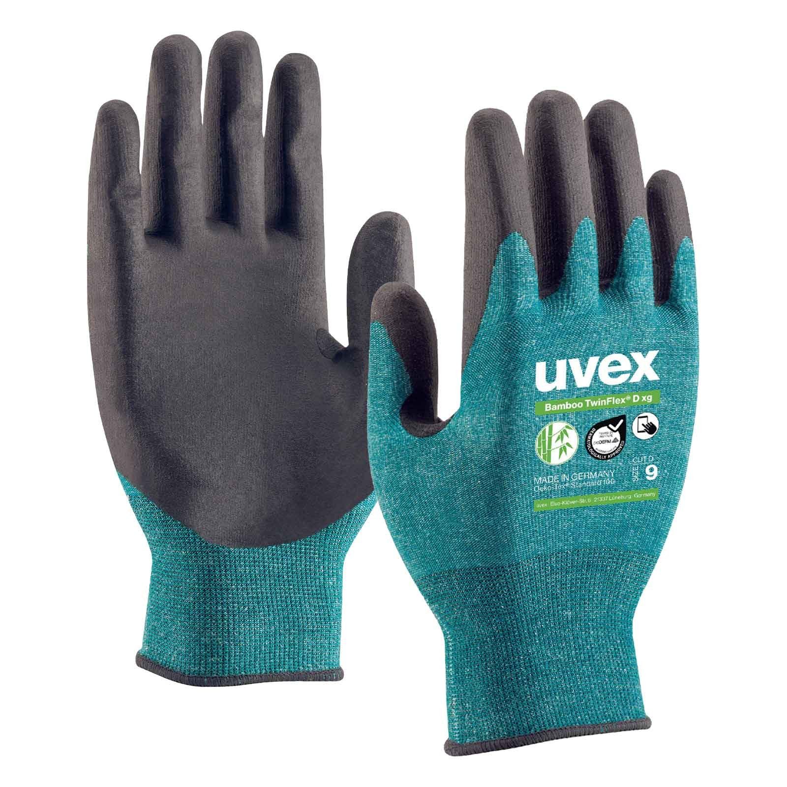 Uvex Mechaniker-Handschuhe Schnittschutzhandschuhe Bamboo TwinFlex D xg 60090 Touchscreen (Spar-Set)