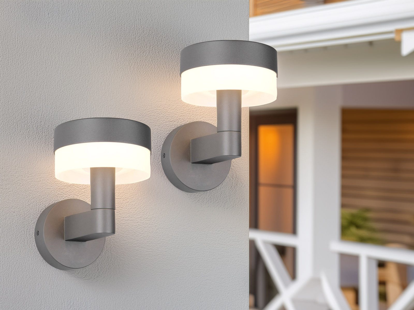 TRIO Leuchten LED Außen-Wandleuchte, LED fest integriert, warmweiß, 2er Set Fassadenbeleuchtung Haustür aus Aluminium Anthrazit, Höhe 22cm