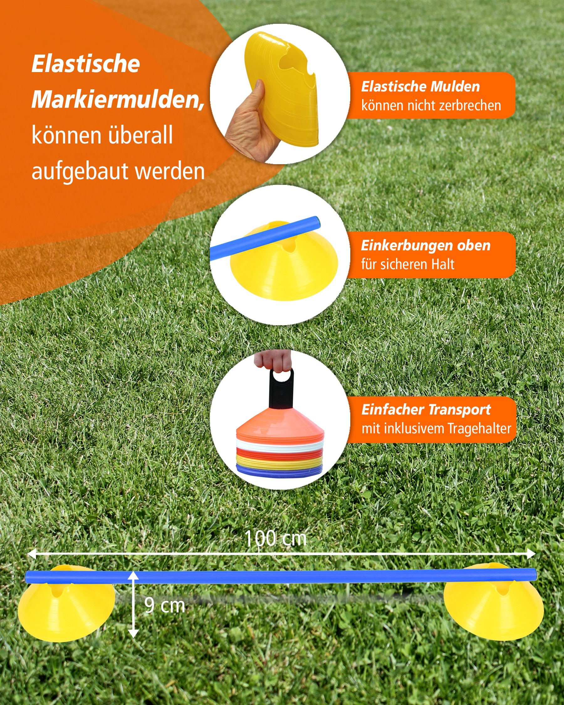 SPORTIKEL24 Agility-Hürde Cavaletti Mini-Hürden 5er Set mit Gelben Markiermulden Stange 100 cm, Kunststoff