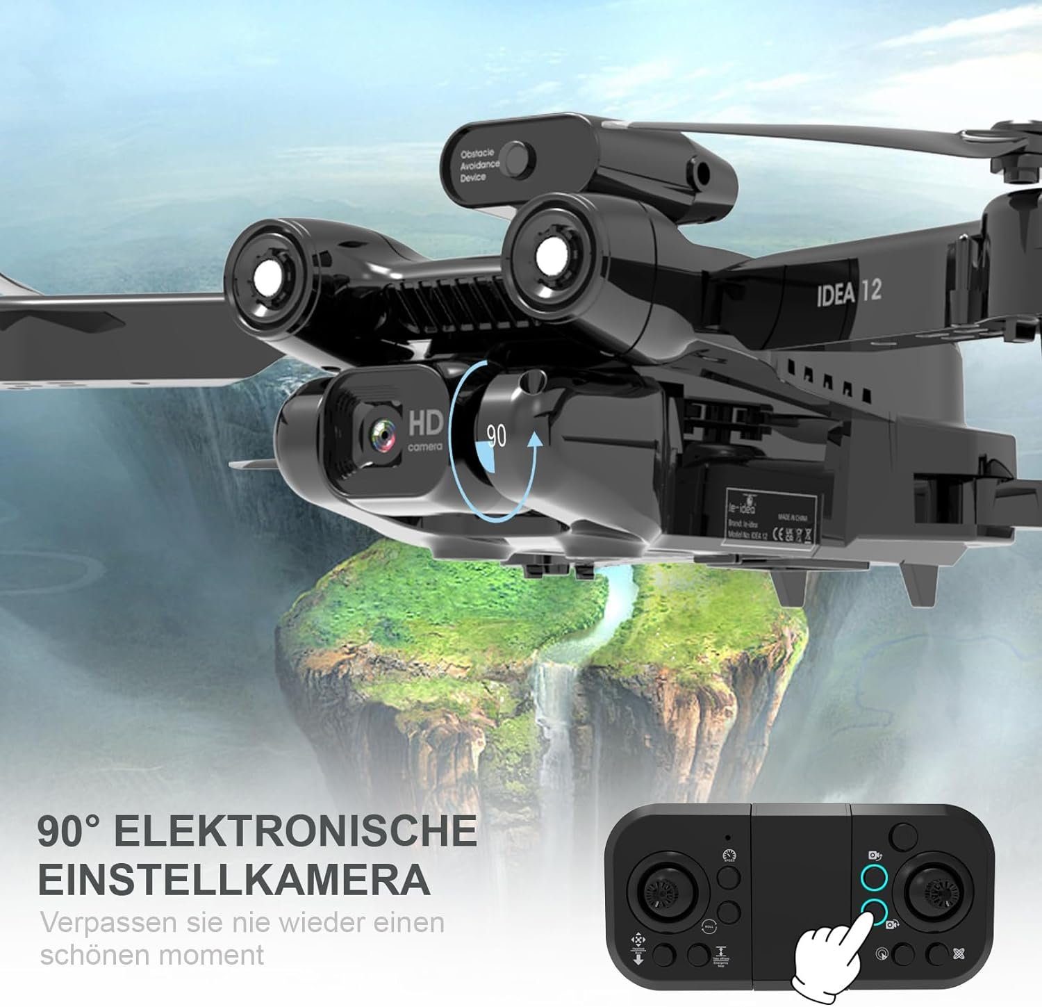 (1080P, WIFI 90° Elektrische Drohne Kamera Batterien) Verstellung Faltdrohnen 2 le-idea FPV