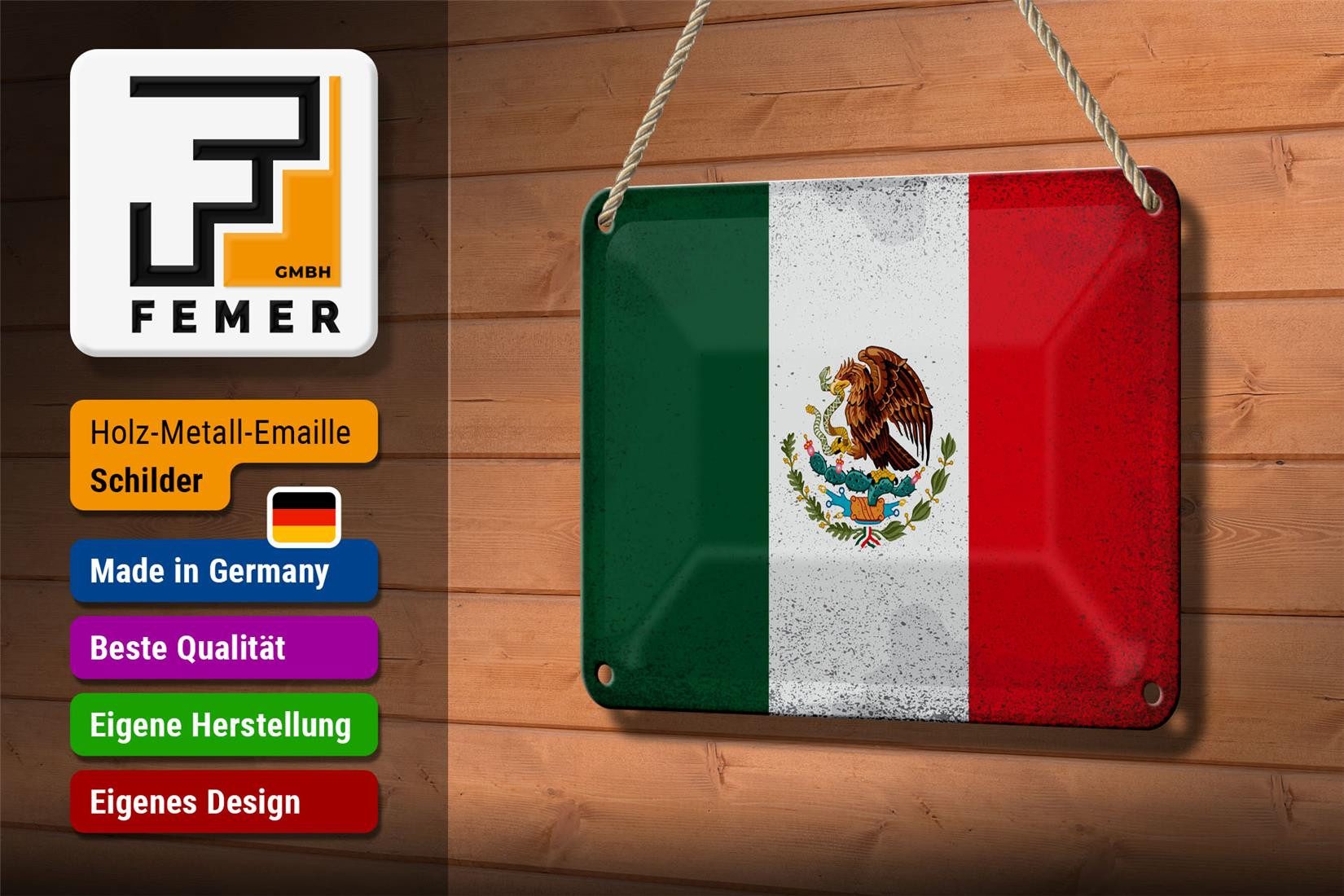 Femer GmbH Metallschild Flagge Mexiko 18x12cm Flag of Mexico Vintage, (1 St), gewölbte Oberfläche, abgerundete Ecken, umgeschlagene Kanten