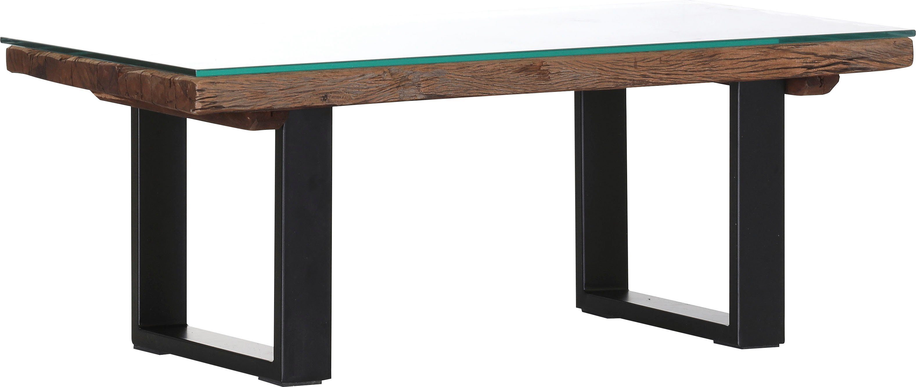 Gutmann Factory Couchtisch Magic, aus recyceltem Altholz mit Glasplatte, Beistelltisch in Vintage Optik