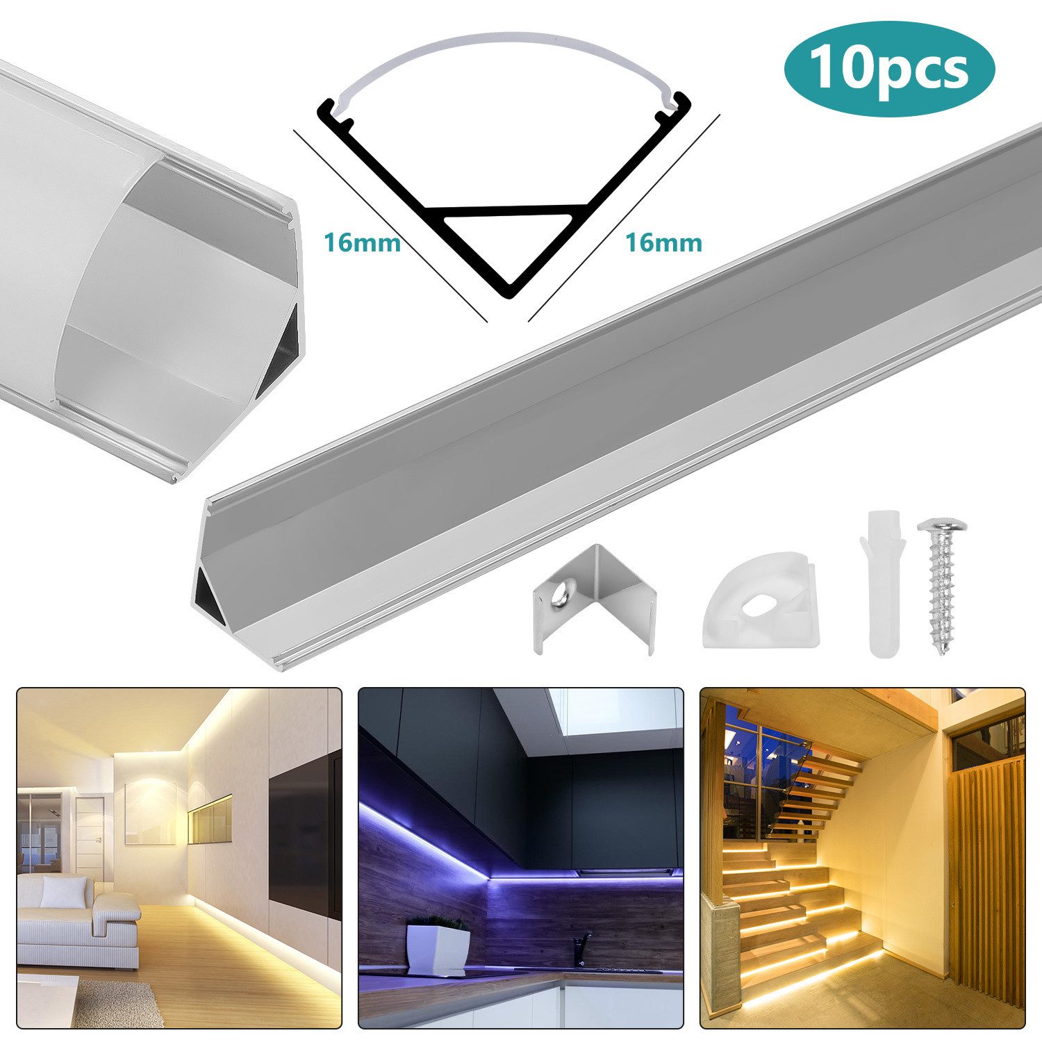 Clanmacy LED-Stripe-Profil 20x 1M LED Aluminium Profile Aluprofil Alu Schiene Leiste Leuchte – Bild 3 von 5