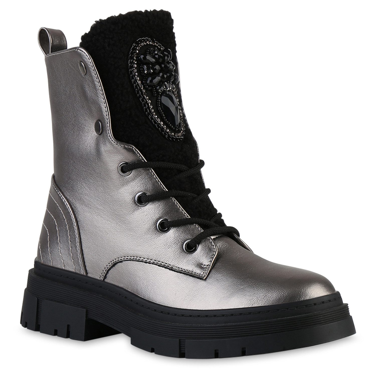 VAN HILL 841889 Schnürstiefelette Damen-Winterstiefel mit Kunstpelz und Zie günstig online kaufen