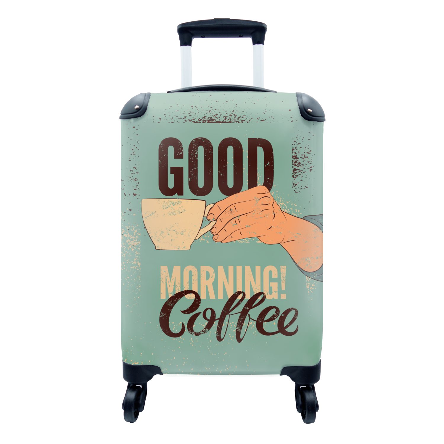 MuchoWow Handgepäckkoffer Kaffee - Zitate - Vintage - Guten Morgen! Kaffee, 4 Rollen, Reisetasche mit rollen, Handgepäck für Ferien, Trolley, Reisekoffer