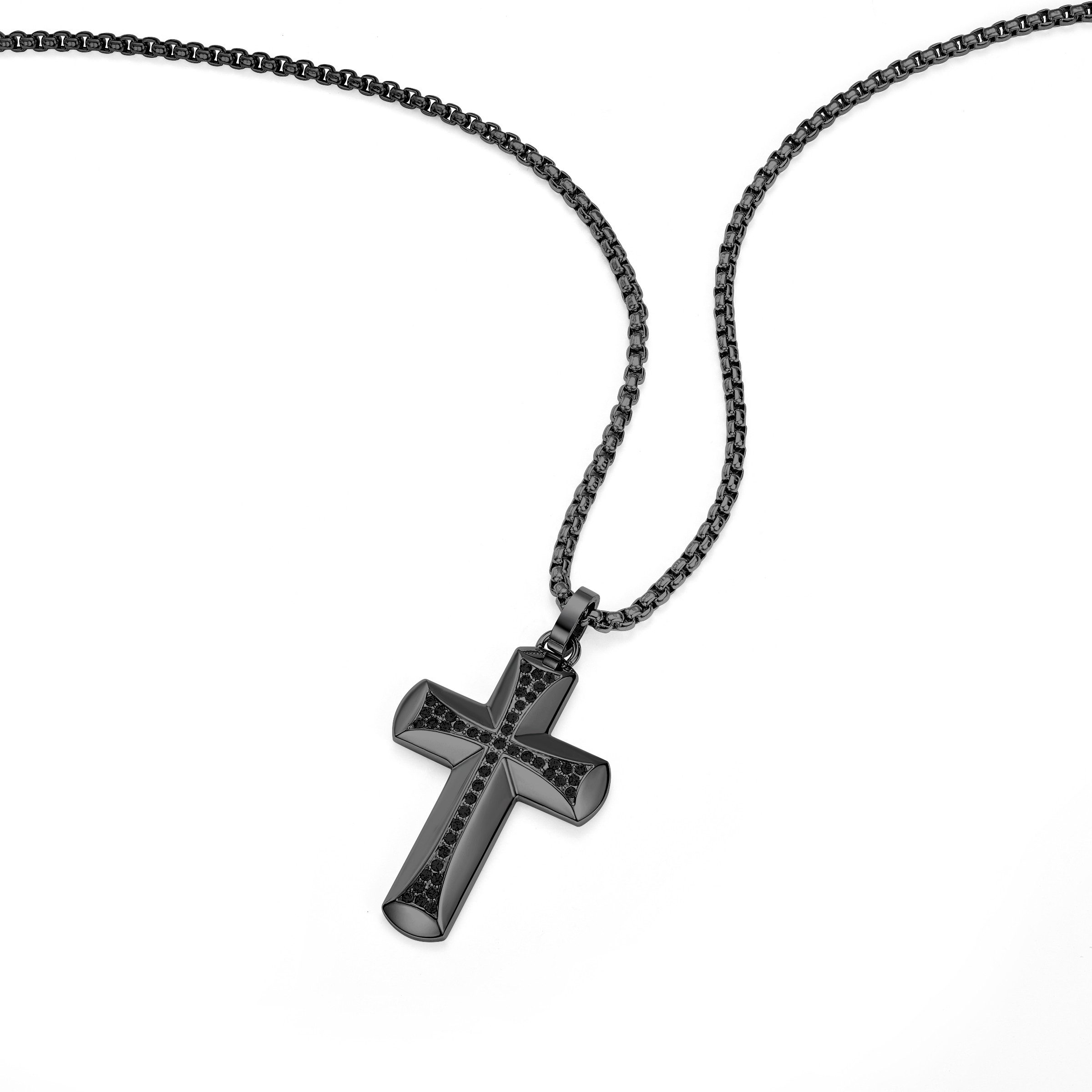 Police Kette mit Anhänger Crossroads Kreuz, mit Kristallstein (synth)