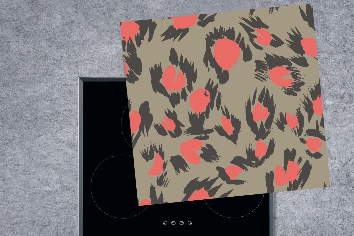 Rosa Arbeitsplatte küche - cm, für Taupe, 78x78 tlg), - Vinyl, (1 Muster Herdblende-/Abdeckplatte Pantherdruck - Ceranfeldabdeckung, MuchoWow