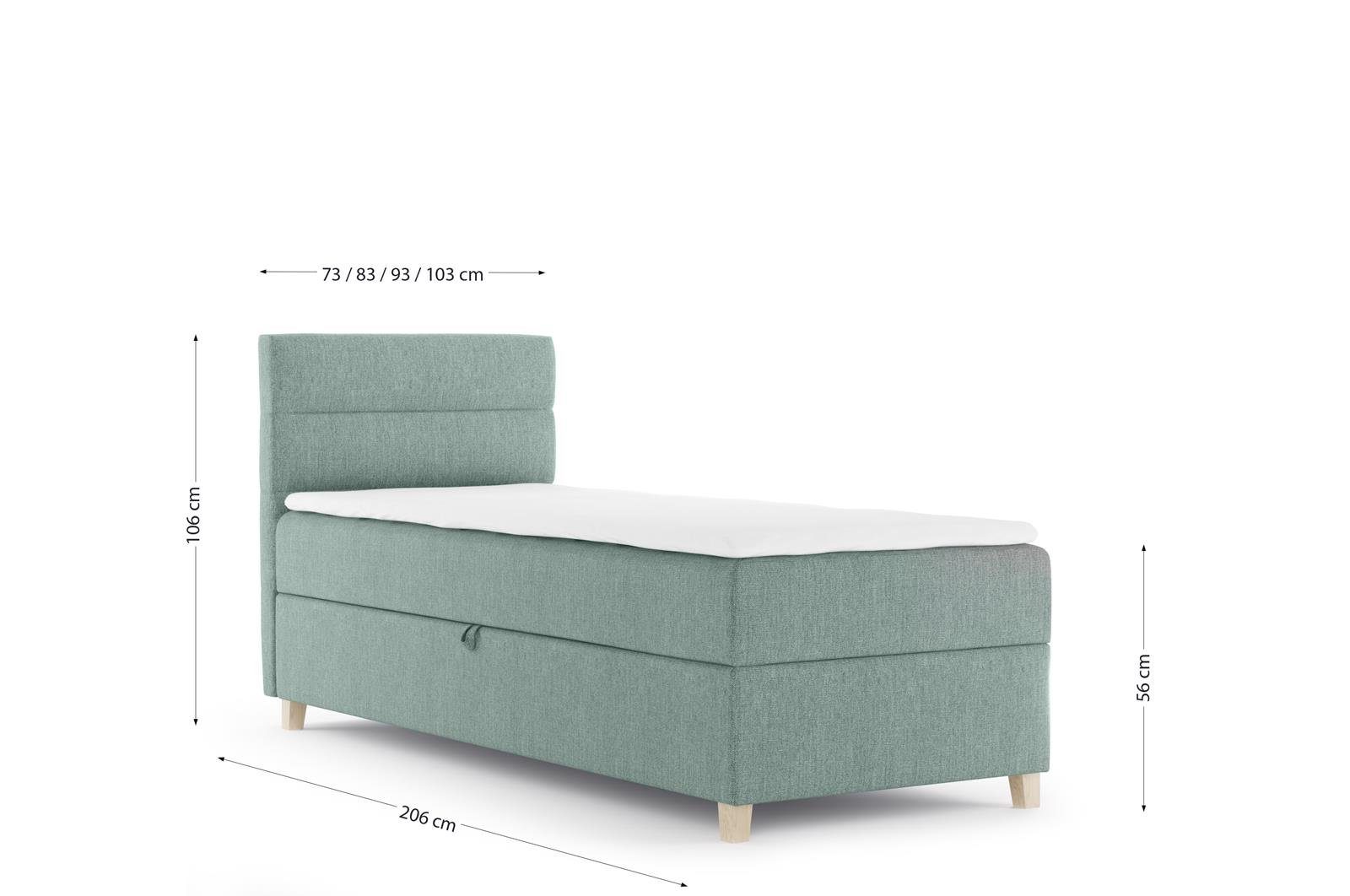 DONNA mit Velour Matratze, Beautysofa Polsterbett Mint Schlafzimmer 34) Topper MINI Bett (soro Boxspringbett