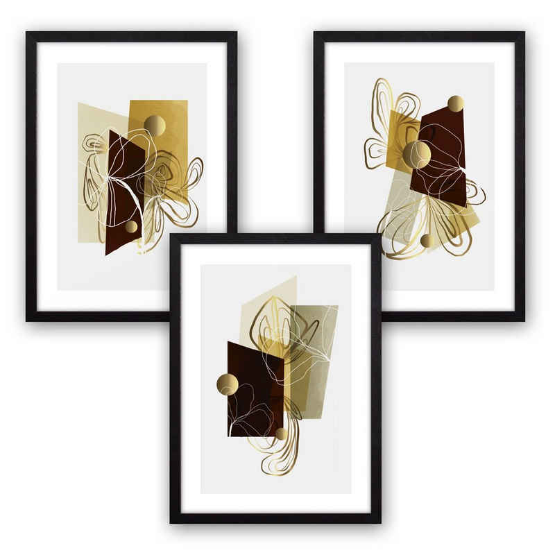 Kreative Feder Poster »Abstrakt Gold«, Abstrakt (Set, 3 St), 3-teiliges Poster-Set, Kunstdruck, Wandbild, optional mit Rahmen, wahlw. in DIN A4 / A3, 3-WP069