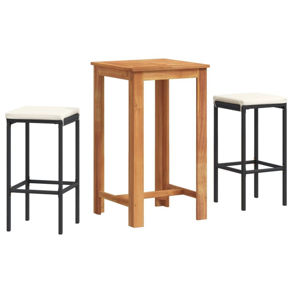 vidaXL Gartenlounge-Set 3-tlg. Gartenbar-Set Schwarz Massivholz und Poly Rattan, (2-tlg)