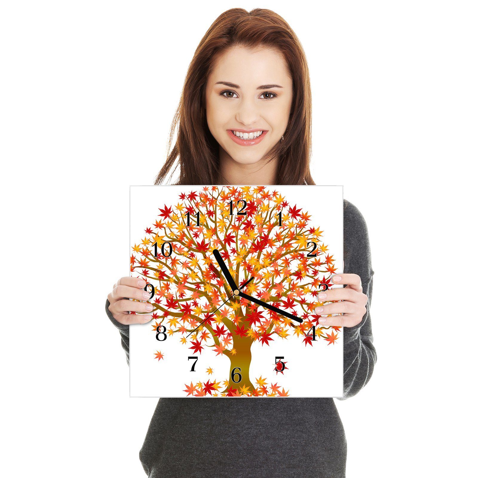 30 Größe Baum Wanduhr im Wandkunst 30 Herbst x mit Wanduhr cm Primedeco Motiv Glasuhr
