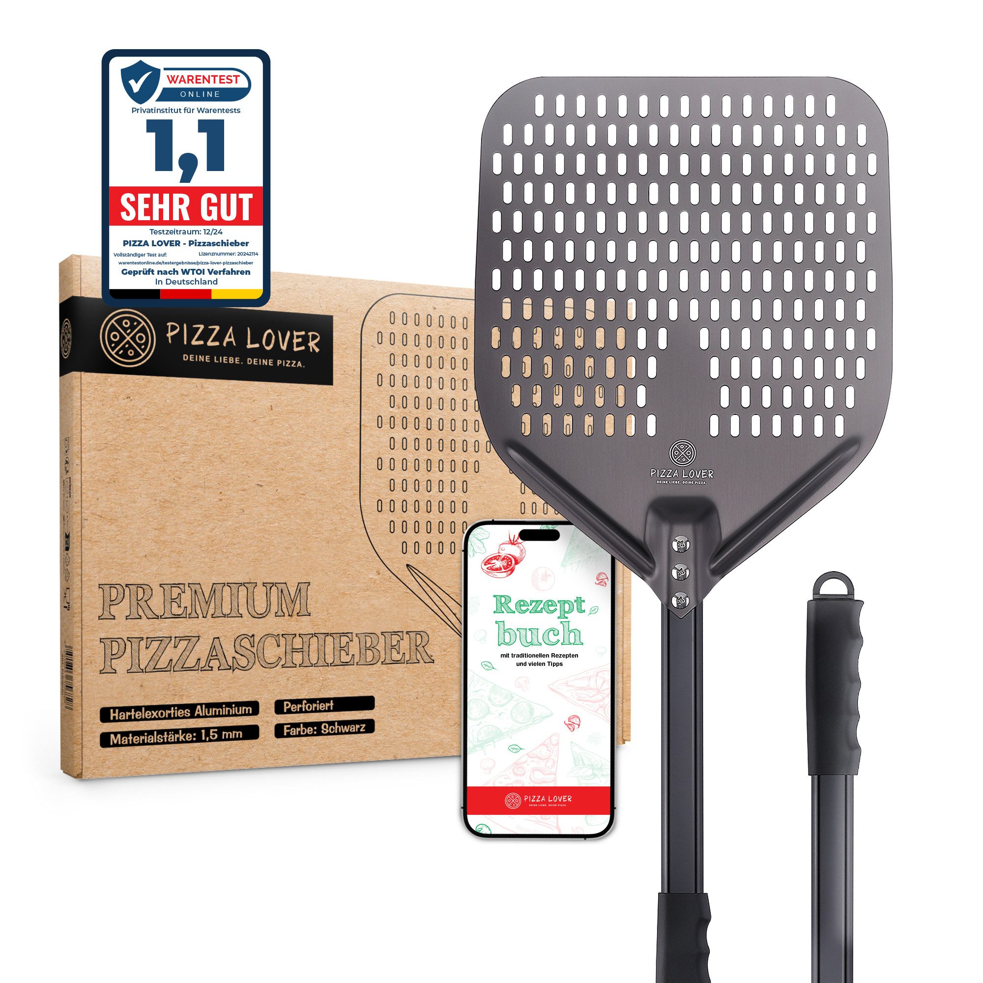 Pizzaschieber Pizzaheber Harteloxierte perforierte 30x70 cm Aluminium Pizzaschaufel