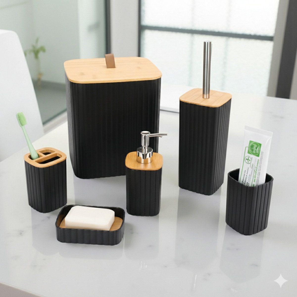 Cheffinger Badaccessoire-Set 6-teilig - Praktische Badorganisation im modernen Design, 6 tlg., 6-teilig