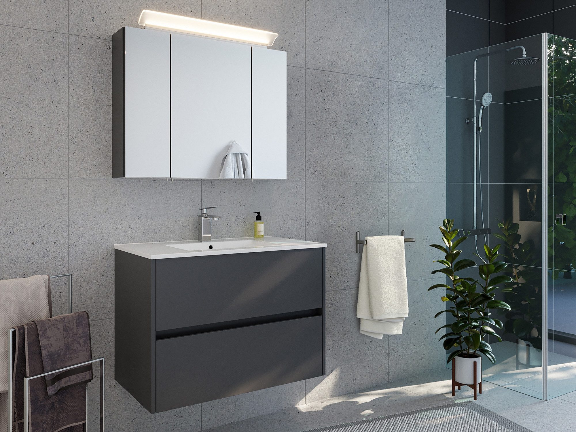 Posseik Badmöbel-Set Badmöbelset 2-teilig "Limes 80" Grafit