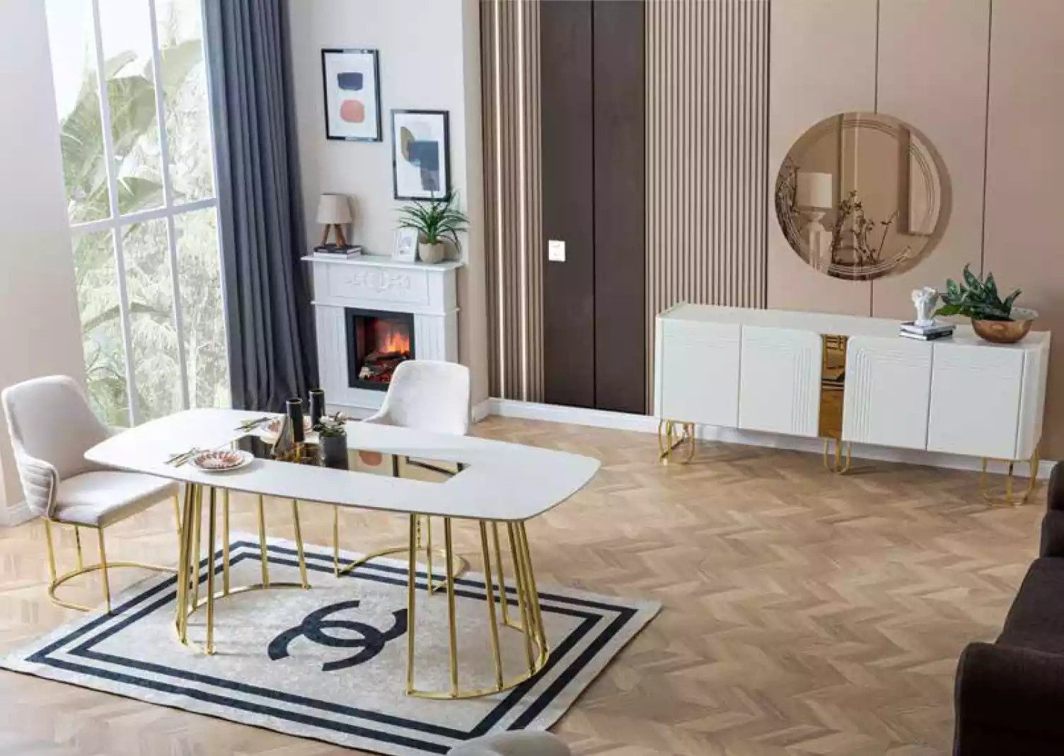 JVmoebel Esszimmer-Set Holztisch mit Stühlen im modernen Design, (7-St., Esstische + 6x Stühle), Made in Europa