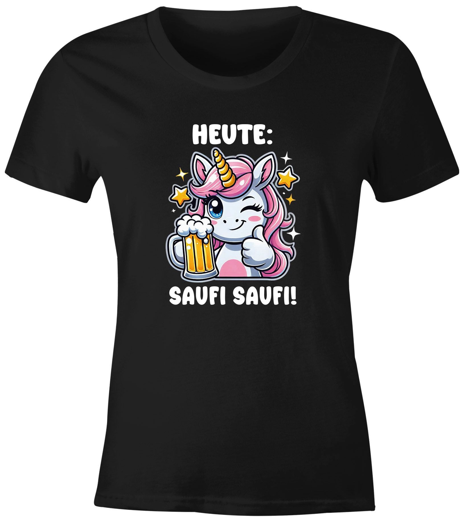 Print-Shirt Damen T-Shirt Einhorn Spruch Sauf Saufi Bier Frauen Party Feiern