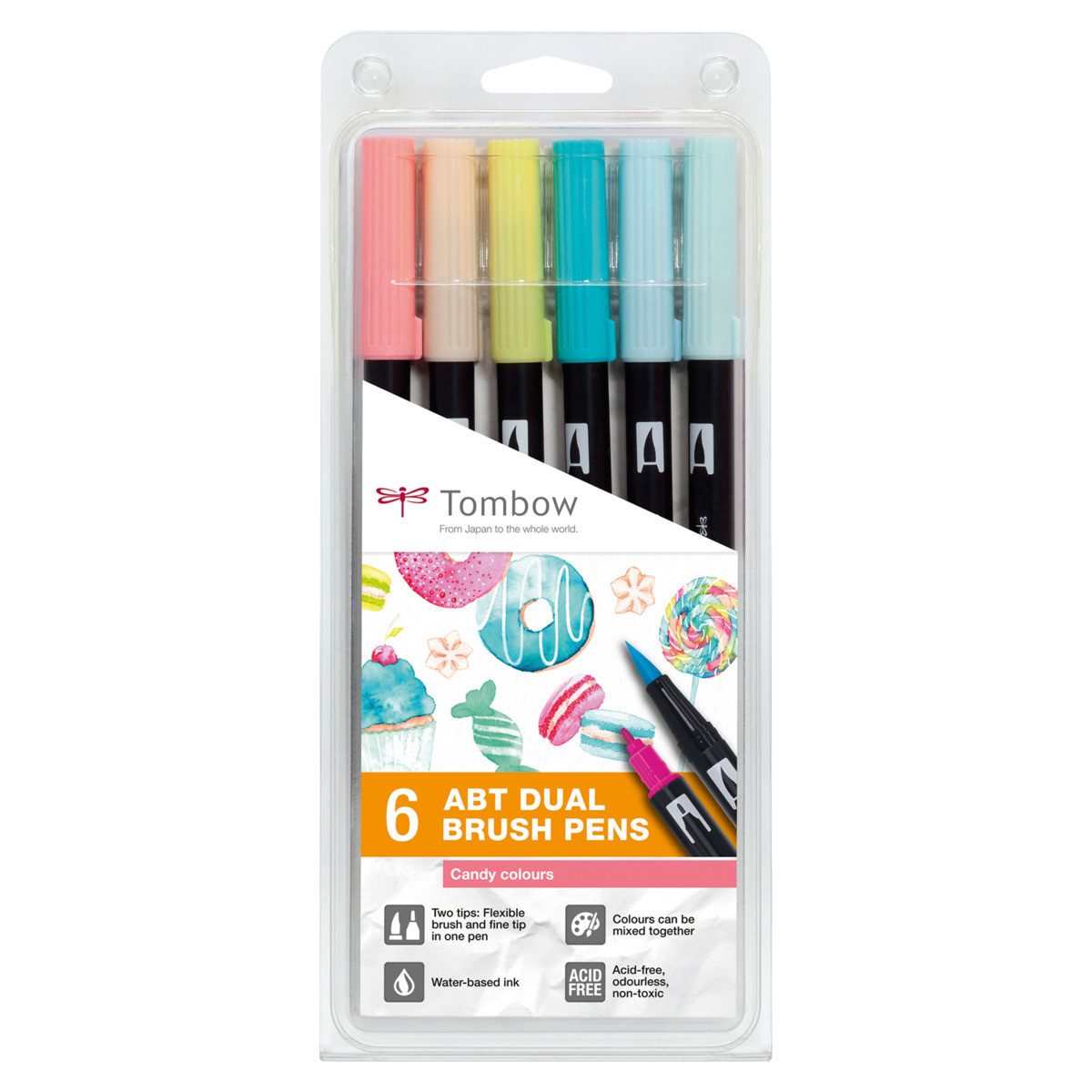 TOMBOW Faserstift Doppelfasermaler Dual Brush Candy Colours 0,8/3,3mm 6 Stück