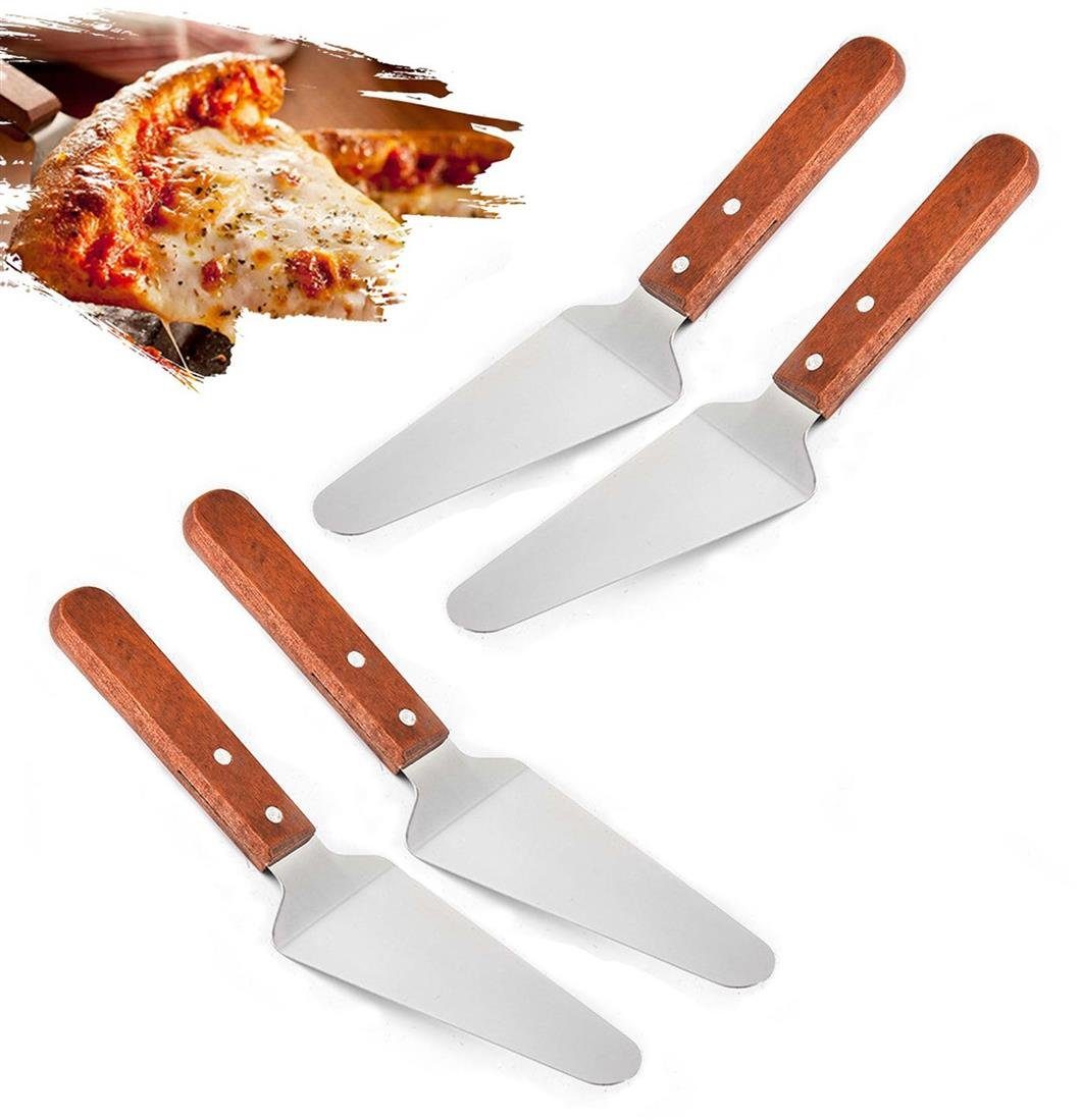 Pizzaschneider 4 Stück Pfannenwender aus Edelstahl, Fleischwender Set mit Holzgriff