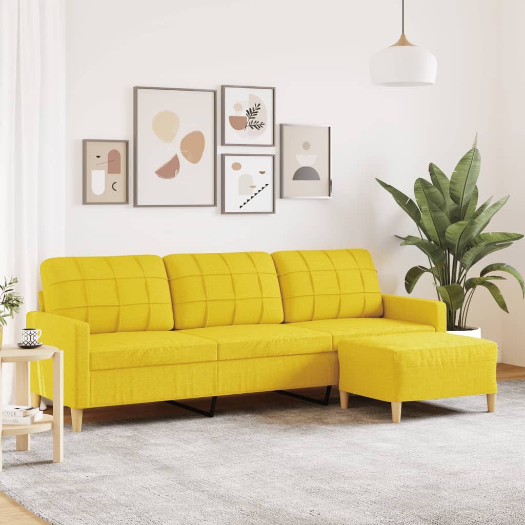 vidaXL Sofa, 3-Sitzer-Sofa mit Hocker Hellgelb 210 cm Stoff günstig online kaufen